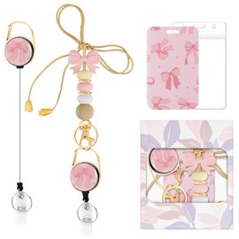 Colorful ID Badge Holder with Silicone Beads Lanyard Set,Cute Teacher Breakaway Lanyard for Keys & Keychain with Cute Retractable Badge Reel Holder,Gift for Women,Nurse, Teacher. (V)