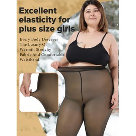 JS LifeStyle Plus Size Fleece Lined Tights for Women Translucent Sheer Thermal Tights, Warm Fleece Leggings for Winter