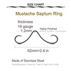 Longita Mustache Septum Ring 16g Septum Mustache Nose Ring Mustache