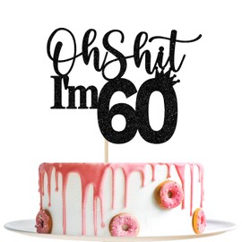 Decoración para tartas de 60 cumpleaños, decoraciones para tartas de 60 cumpleaños, 60 y fabulosas, saludos a 60 años, divertidas decoraciones para fiestas de 60 cumpleaños, purpurina negra