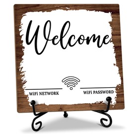 Wifi Password Sign for Home Office Decor Wood Sign with Stand - Wifi Sign for Guest, Welcome Sign Business Office Home Desk Decor for Cafe Bar Sation Restaurant Table Centerpiece Decor Plaque -49