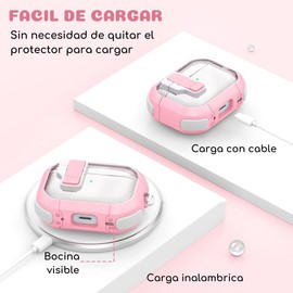 Alomia Funda Uso Compatible con AirPods Pro 2 para Mujeres. Funda con Bloqueo de Seguridad. Protege de caídas, rayones y Polvo. Incluye Charms, Kit de Limpieza y 3 Pares de Almohadillas. (Color Rosa)