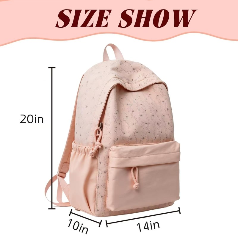 LTJTpeppa Pink Star Print Casual Daypack for Girls Teens Women（20Inch）