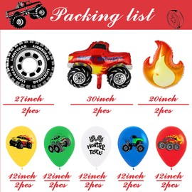 Monster Truck Theme Birthday Party Decorations Monster Truck Balloons Wheels Balloons Fire Balloons Happy Birthday Truck Shaped Balloons for Girls Boys Birthday Baby Shower Wedding Party Supplies