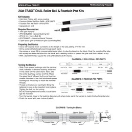 Penn State Industries PK10-RP2 24kt Gold Traditional Rollerball Pen Kit Woodturning Project (1pack, Rollerball)