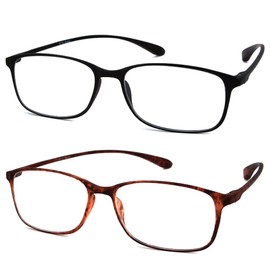 Calabria 720 Flexie Round Square Reading Glasses +2.75 Ebony/Tortoise (2 Pack) Men/Women Bendable Single Power Readers TR90