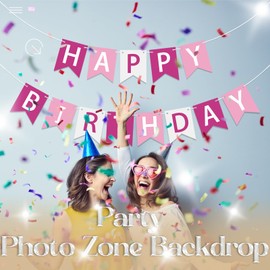 Oeyliz Happy Birthday Banner Pink Happy Birthday Sign Birthday Decorations for Birthday Party Backdrop Wall Decor Pink Birthdays Sign for Men Women Party Supplies