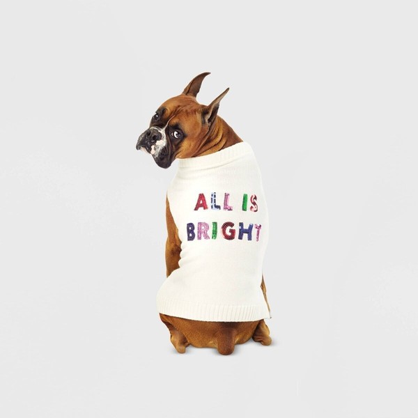 Target Wondershop All is Bright Dog Sequin Sweater Cream S
