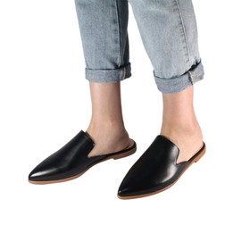 Maypie Womens Flat Mules Closed Pointed Toe Slip On Loafer Slides Backless Shoes, Black, 7 B(M) US