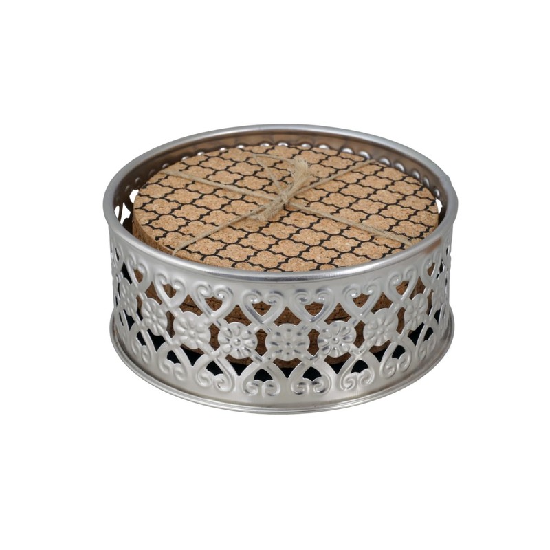 Silver Wine Bottle Coaster with Set of 8 Cork Coasters