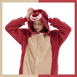 GONAAP Unisex Adult Rose Bear Onesie Pajamas Animal One Piece Costume Cosplay Sleepwear (Rose Bear, Medium)