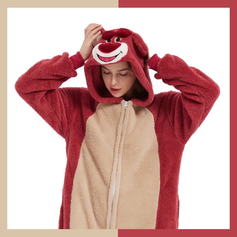 GONAAP Unisex Adult Rose Bear Onesie Pajamas Animal One Piece