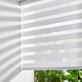 Persilux Cordless Zebra Blinds for Windows Free-Stop Roller Windows Shades (23" W X 64" H, White) Dual Layer Light Control for Day and Night, Light Filtering Sheer Shades for Home, Easy to Install