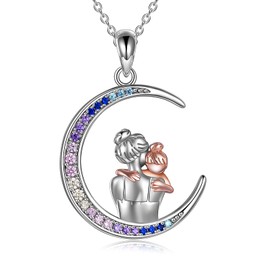 YAFEINI Mum Necklace Sterling Silver Mother Daughter Moon Pendant Necklace Jewelry Mothers Day Birthday Christmas Gifts for Mum from Daughter