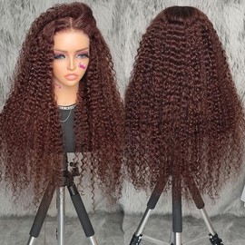 ISEE Glueless Wigs Human Hair Pre Plucked Pre Cut Water Wave Reddish Brown Colored Lace Front Wig Human Hair 6x4 HD Lace Closure Wigs Human Hair Wigs for Women 180% Density 22 Inch