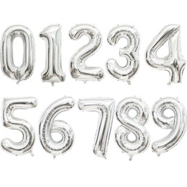 10 Pcs Number Balloons 32 Inch Silver 0-9 Number Mylar Foil Balloons Silver Custom Digital Balloons for Birthday Party Engagement Graduations Anniversary Baby Shower Decor Party Supplies