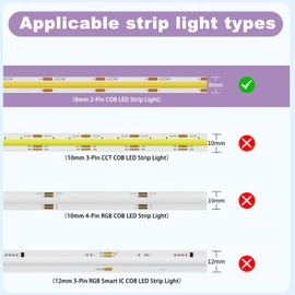 MIWISE 8mm Connectors Kit for 2-Pin COB LED Strip,20Pcs Strip-to-Wire Connectors,Solderless Extension Connectors for 5V/9V/12V/24V Single Color COB LED Strip Lights,for DIY Lighting Projects