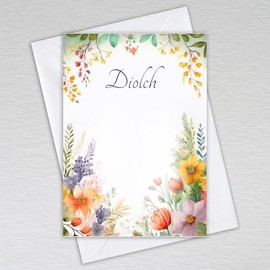 Diolch Cards, Welsh Thank You Cards, Welsh Language Diolch Note Cards A6 Non-Folded Postcards for Business, Birthdays, Weddings: Vibrant Wildflower Diolch Cards (Pack of 20 with Envelopes)