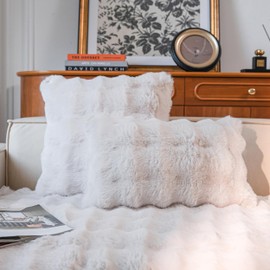 Neelvin Cream White Faux Fur Cozy Soft Double-Sided Decorative Throw Pillow Covers 18x18 inch Set of 2,Velvet Pillowcase Cushion Case for Sofa Couch