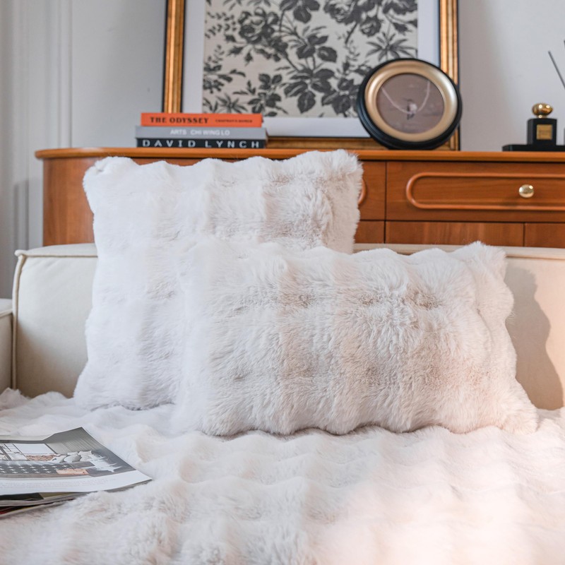 Neelvin Cream White Faux Fur Cozy Soft Double-Sided Decorative Throw