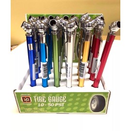 D&D 24x MULTI COLOR METAL HEAD ALUMINUM TUBE PENCIL TIRE GAUGES 10-50 PSI TG DISPLAY