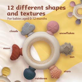 3 Packs Teether Rings for 0-6 6-12 Months Babies, Teething Toys with Pacifier Clip Holder, Baby Chew Toys for Sucking Needs, Baby Essentials