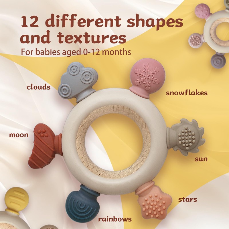 3 Packs Teether Rings for 0-6 6-12 Months Babies, Teething