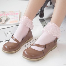 QHANSHIEE Pink Ruffle Socks Lace Ankle Ruffle Socks for Women Pink Lace Edge Opaque Socks Pink lace Cotton Socks Pink Lace Socks Pink Socks for Women