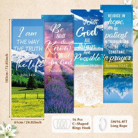 4 Pcs Church Banners with Scripture for Sanctuary Wall Worship Bible Verses Banner Inspirational Religious Praise Hanging Sign for Religious Festivals,Church Event,Communal Prayers