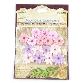 Little Birdie Mixed Media Paper Flowers in Pink and Purple- 16 Miniature Craft Flowers