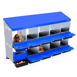 Chicken Nesting Box, 10 Compartments Nesting Boxes for Chickens, Chicken Laying Boxes, Roll Away Nesting Box for Chickens Laying Egg with Lid Cover to Protect Eggs, Blue