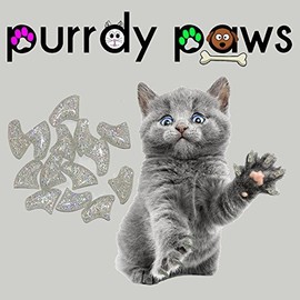 Purrdy Paws 40 Pack Soft Nail Caps for Cat Claws Silver Holographic Glitter Medium