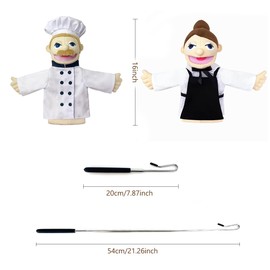 Professional Hand Puppets,2pcs Chef Puppet and Waitress Hand Puppet for Kids Role Play,Teaching Puppet Stuffed Toys Character Puppet with Movable Mouth（03-Chef &Waitress