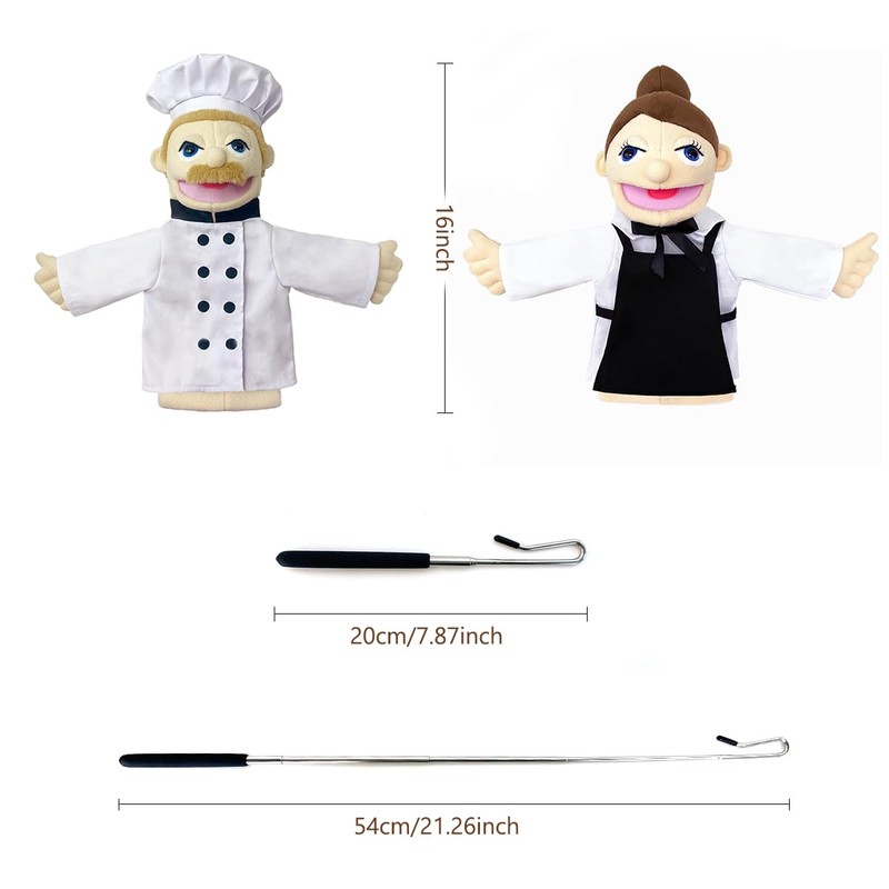 Professional Hand Puppets,2pcs Chef Puppet and Waitress Hand Puppet for