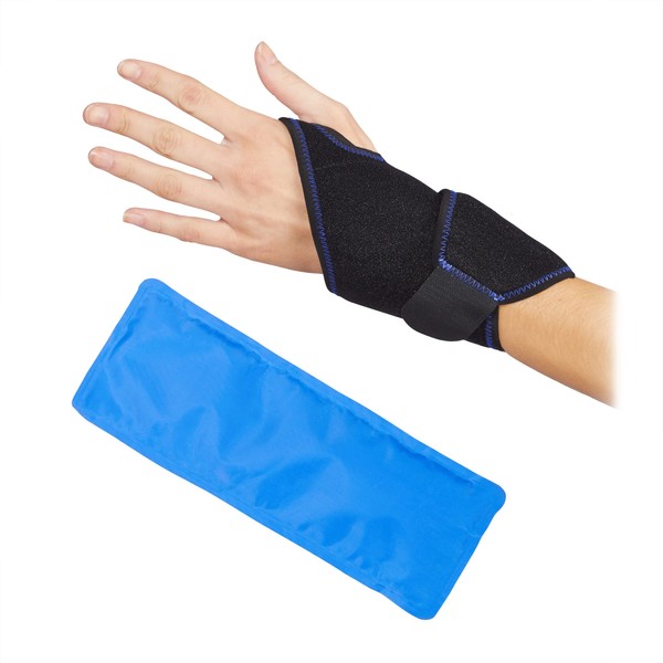 2 x Wrist Cooling Pad for Joint Pain, Tendonitis, Warm/Cold, Neoprene Bandage & Gel Pack, Black/Blue