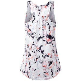 Yoga Tanks for Women Flowy Racerback Workout Tank Tops Plus Size Sleeveless Long Tank Tops Sports Running Shirts Athletic Tees Active Clothing White Floral XX-Large