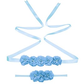 Lauthentic.S - Juego de diadema de flores para maternidad, para mujeres y niñas, boda, baby shower, cinturón, Azul, Talla única