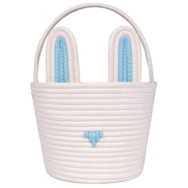 Poschnor Easter Basket for Gifts, Empty Cotton Bunny Basket Bin with Handles, Baby Toy Storage Organizer, Blue/White