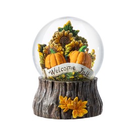 Glitzhome Fall Sunflower & Pumpkin Resin Waterglobe 6" H - Handcrafted Autumn Harvest Snow Globe Table Decor, with Tree Stump Base, Welcome Fall- Ideal for Home Mantels, Shelf & Festive Accent Gifts