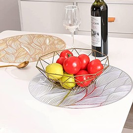 Hosoncovy 4 Pack Waves Decorative Placemats PVC Placemats Hollow Table Place Mats Heat Resistant Non-slip Dining Placemats Leaf Placemat Round Placemats for Home Kitchen (Silver)