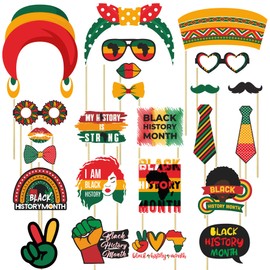 Black Juneteenth Photo Booth Props - Black History Month Party Supplies - Juneteenth Party Decorations and Accessories for African-American Heritage Celebration - Set of 24 Counts