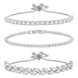 14K Silver Plated Tennis Bracelet Cubic Zirconia Classic Adjustable Bracelet Silver Bracelets for Women Birthday Valentine Mother's Day Jewelry (GSZH-001)