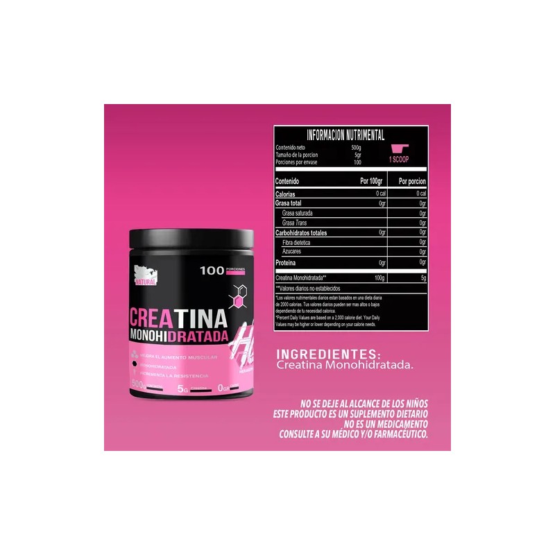 Creatina Monohidratada De 500g Heragen 100 Servis En Polvo