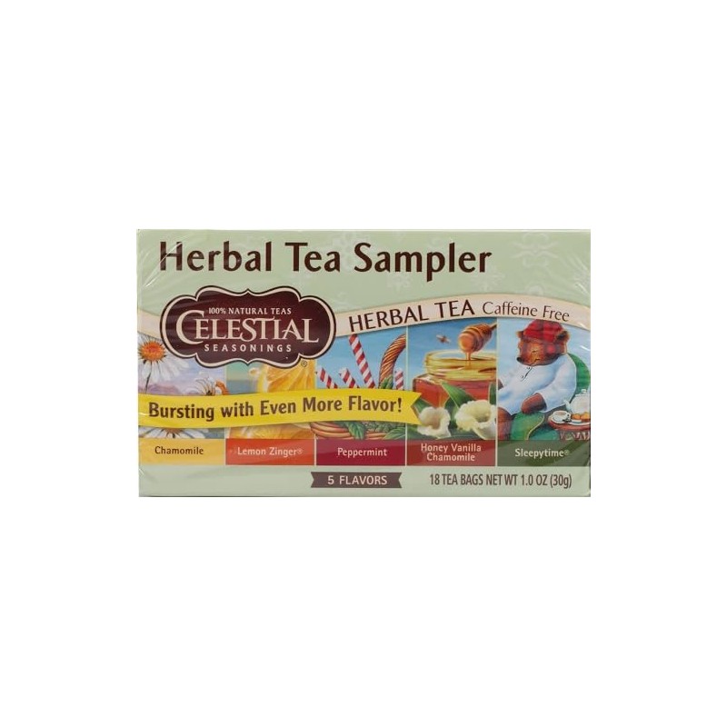 Celestial Seasonings Herbal Tea Sampler with 5 Flavors 18 ea