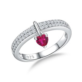 RANDES Red Ruby Dangle Ring 925 Sterling Silver Heart Shaped July Birthstone Ring Stackable Rings for Women Size 7