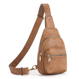 CLUCI Bolso pequeño para mujer, riñoneras cruzadas de piel vegano, bolso de pecho de moda para mujer, Marrón claro, Pequeño