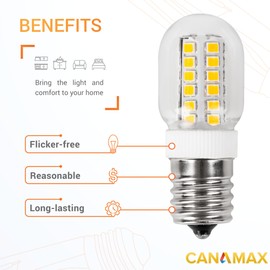 Canamax Premium 8206232A Dimmable LED Light Bulb 3W Equal to 40W 6000K 75V-130V - High Output Cold Daylight E17 Standard Base 240 lumens for Refrigerator Microwave and Range Hood - Pack of 4