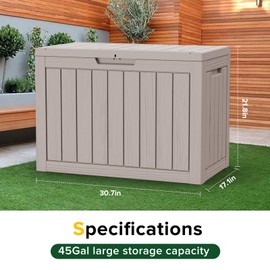 Decksplore 45 Gallon Resin Deck Box, Waterproof Outdoor Storage Bin for Patio, Poolside, and Garden, Lockable & UV-Resistant, Ideal for Small Spaces, Grey