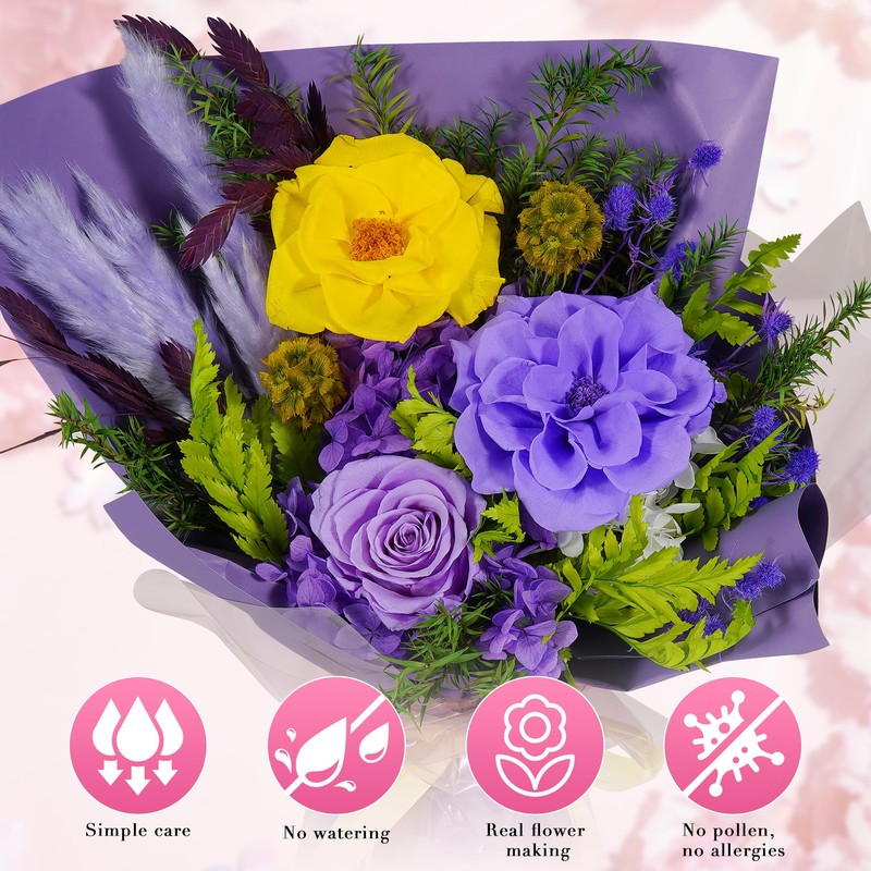 Lovionus89 Long Lasting Preserved Flowers Bouquet, Real Rose Flower Home