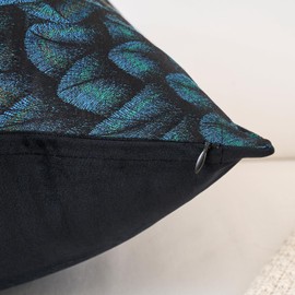 HERAYLI Premium Series Feather Jacquard Throw Pillow Cover, Luxurious Velvet Cushion Case for Bohemian & Elegant Décor, Covers Only, ‌Peacock Blue, 20x20 Inch